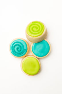 teal with bright green mini round sugar cookies Blue Flour Bakery
