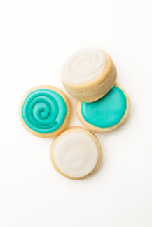 teal with white mini round sugar cookies Blue Flour Cookies