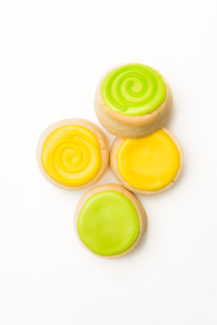 yellow with bright green mini round sugar cookies Blue Flour Bakery