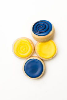 yellow with navy mini round sugar cookies Blue Flour Bakery